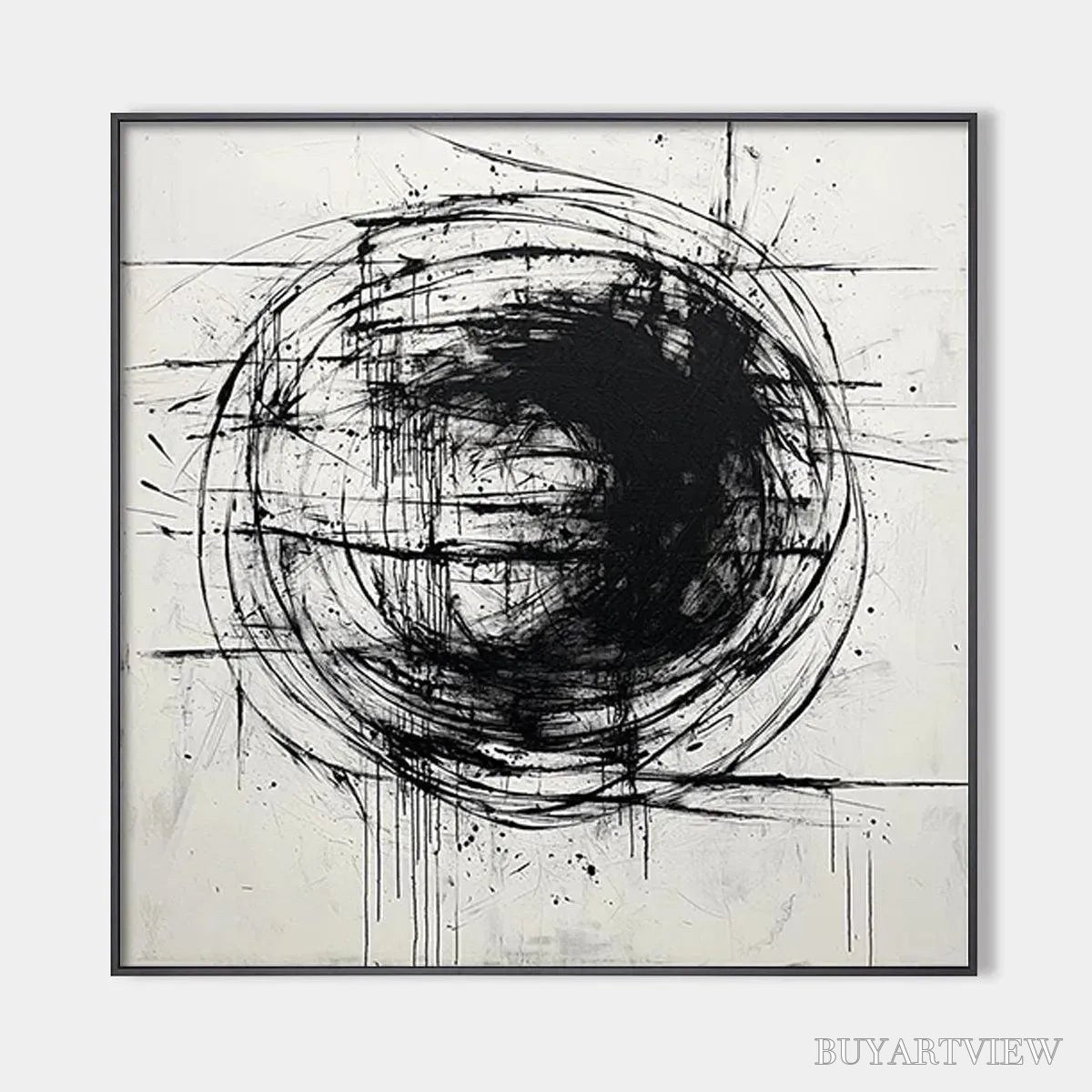 BUYARTVIEW Ink Vortex – Minimalist Black and White Abstract Oil Painting - image 1