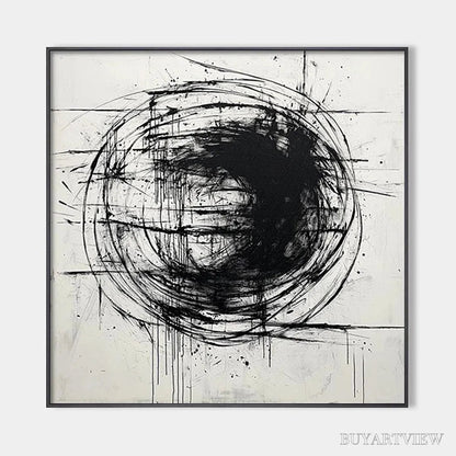 BUYARTVIEW Ink Vortex – Minimalist Black and White Abstract Oil Painting - image 1