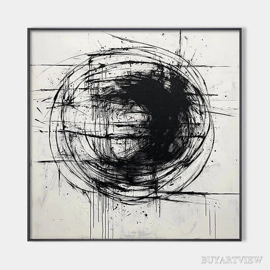 BUYARTVIEW Ink Vortex – Minimalist Black and White Abstract Oil Painting - image 1
