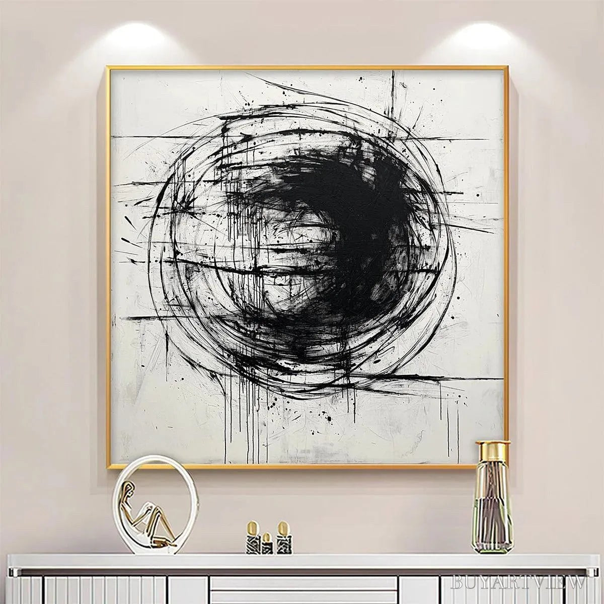 BUYARTVIEW Ink Vortex – Minimalist Black and White Abstract Oil Painting - image 2