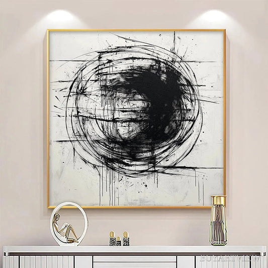 BUYARTVIEW Ink Vortex – Minimalist Black and White Abstract Oil Painting - image 2