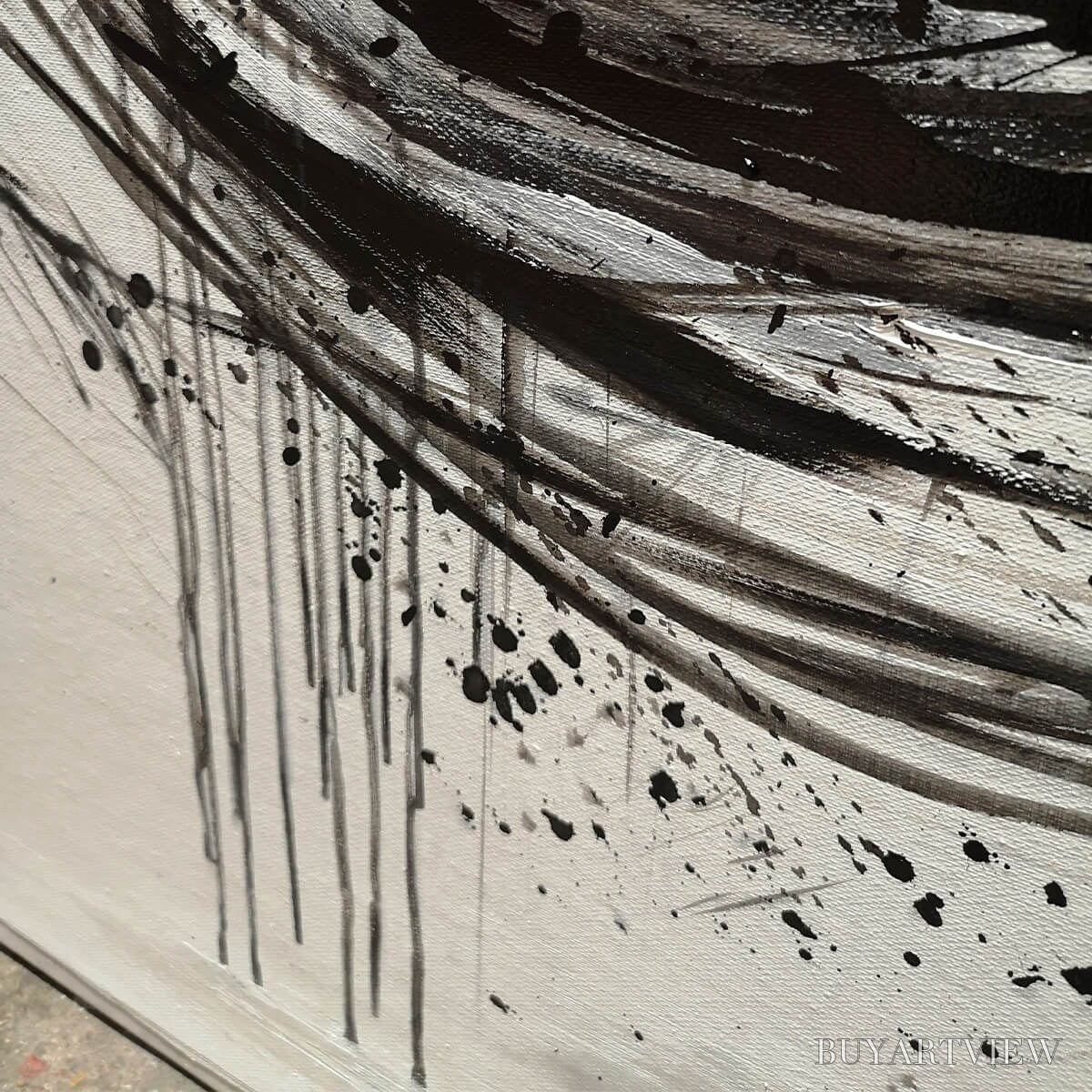 BUYARTVIEW Ink Vortex – Minimalist Black and White Abstract Oil Painting - image 3