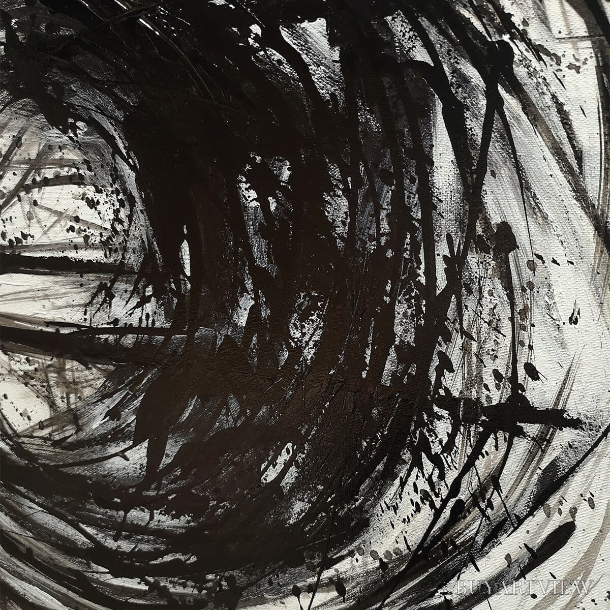 BUYARTVIEW Ink Vortex – Minimalist Black and White Abstract Oil Painting - image 5