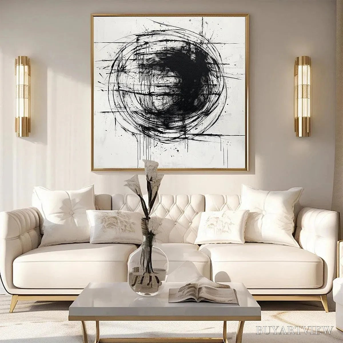 BUYARTVIEW Ink Vortex – Minimalist Black and White Abstract Oil Painting - image 6