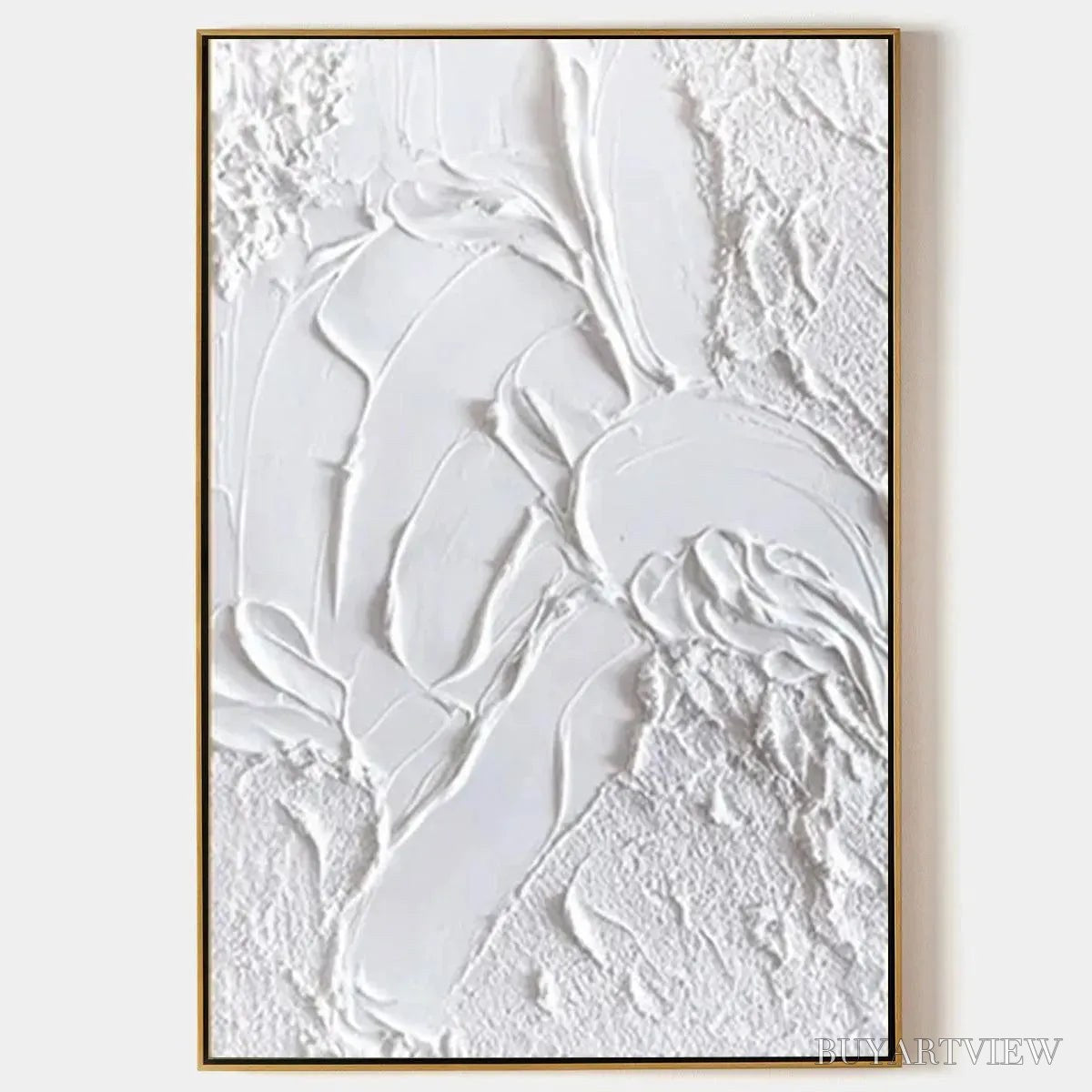 BUYARTVIEW White Texture – Textured Abstract Painting, White , Vertical Canvas, Minimalist Decor - image 1