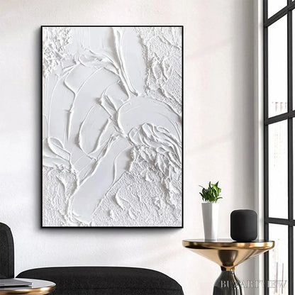 BUYARTVIEW White Texture – Textured Abstract Painting, White , Vertical Canvas, Minimalist Decor - image 2