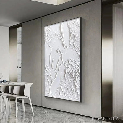 BUYARTVIEW White Texture – Textured Abstract Painting, White , Vertical Canvas, Minimalist Decor - image 4