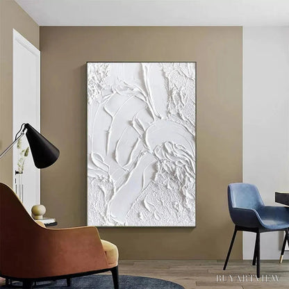 BUYARTVIEW White Texture – Textured Abstract Painting, White , Vertical Canvas, Minimalist Decor - image 5