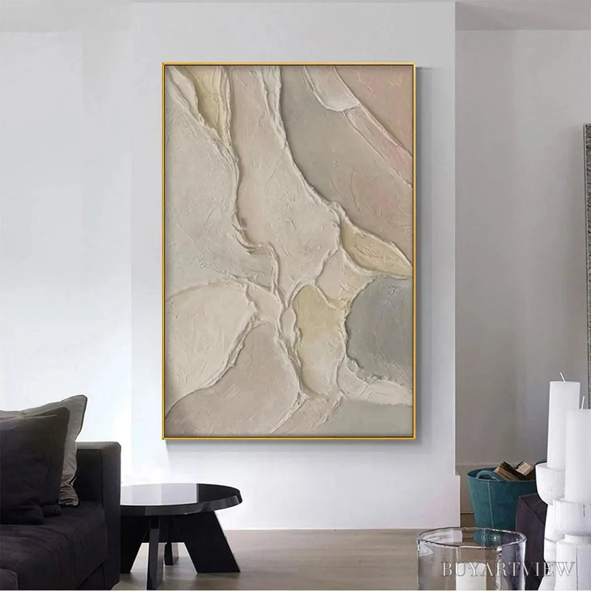 BUYARTVIEW Serene Textures – Textured Abstract Painting, Neutral Beige , Vertical Canvas, Minimalist Decor - image 2