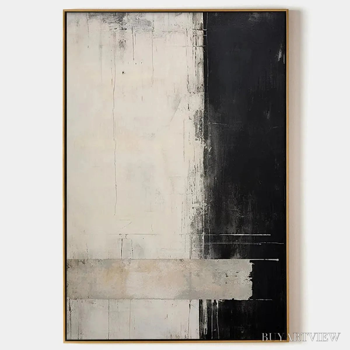 BUYARTVIEW Monochrome Minimalism – Abstract Painting, Black and White , Textured Canvas, Vertical - image 1