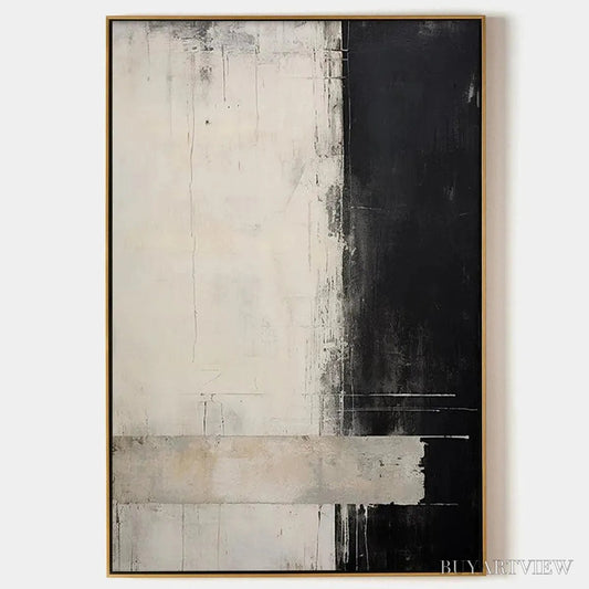 BUYARTVIEW Monochrome Minimalism – Abstract Painting, Black and White , Textured Canvas, Vertical - image 1