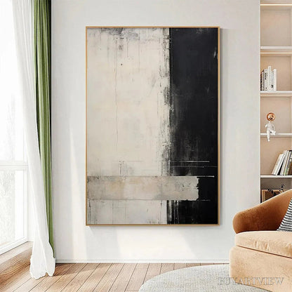BUYARTVIEW Monochrome Minimalism – Abstract Painting, Black and White , Textured Canvas, Vertical - image 2