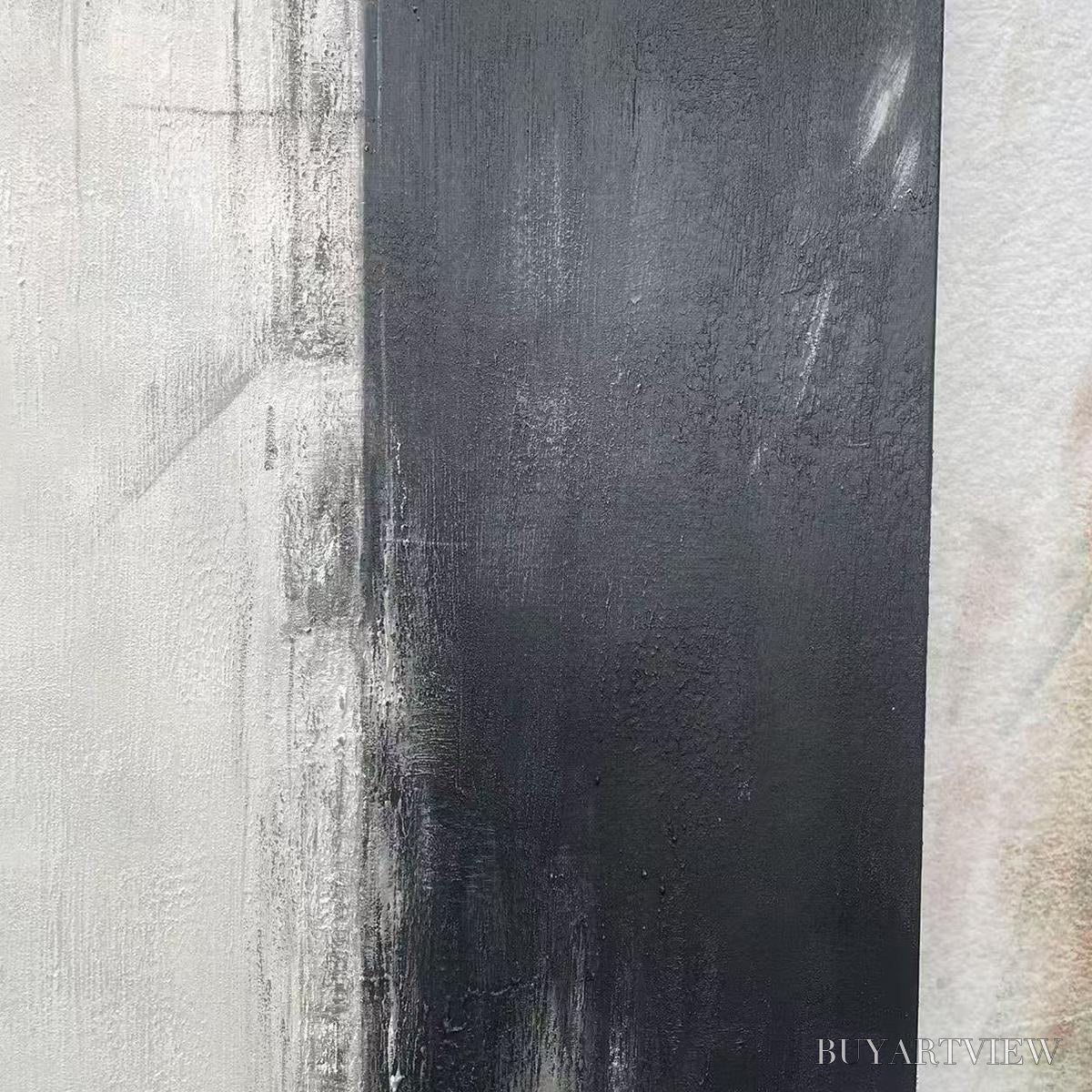 BUYARTVIEW Monochrome Minimalism – Abstract Painting, Black and White , Textured Canvas, Vertical - image 3