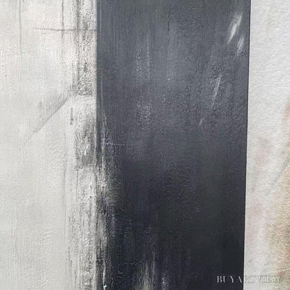 BUYARTVIEW Monochrome Minimalism – Abstract Painting, Black and White , Textured Canvas, Vertical - image 3