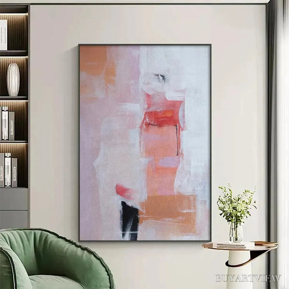 BUYARTVIEW Blushing Dawn – Pink Abstract Painting, Textured , Vertical Canvas, Minimalist Decor - image 2