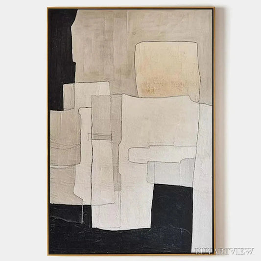 BUYARTVIEW Neutral Abstract – Minimalist Abstract Painting in Beige and Black - image 1