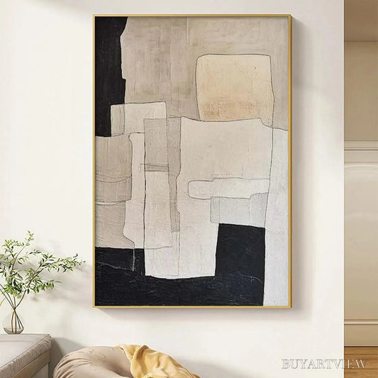 BUYARTVIEW Neutral Abstract – Minimalist Abstract Painting in Beige and Black - image 2