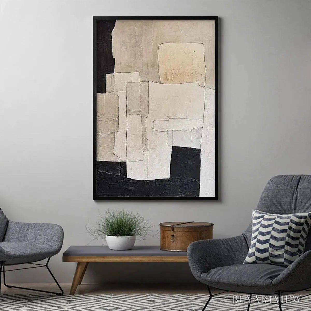 BUYARTVIEW Neutral Abstract – Minimalist Abstract Painting in Beige and Black - image 4