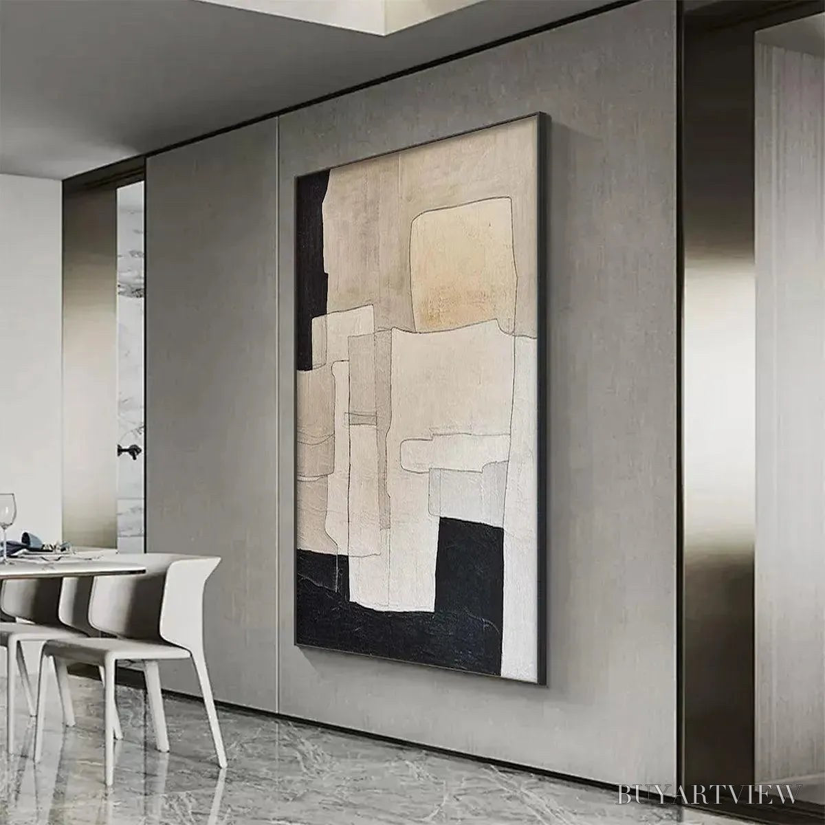 BUYARTVIEW Neutral Abstract – Minimalist Abstract Painting in Beige and Black - image 5