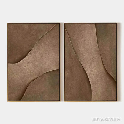 BUYARTVIEW Brown Texture Duo – Set of 2 Textured Abstract Paintings in Brown - image 1