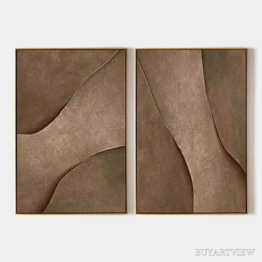 BUYARTVIEW Brown Texture Duo – Set of 2 Textured Abstract Paintings in Brown - image 1