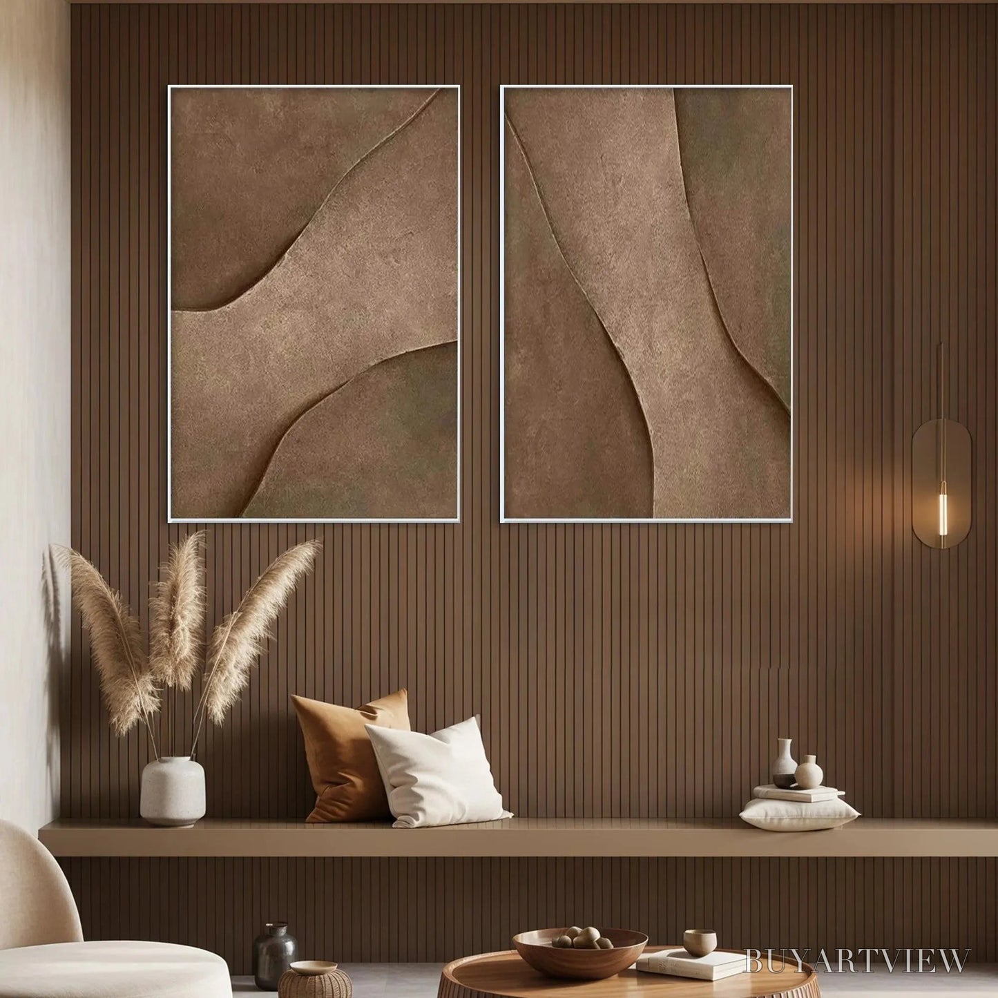 BUYARTVIEW Brown Texture Duo – Set of 2 Textured Abstract Paintings in Brown - image 4