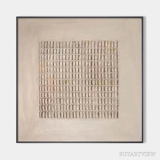 BUYARTVIEW Beige Grid – Minimalist Textured Painting in Beige - image 1