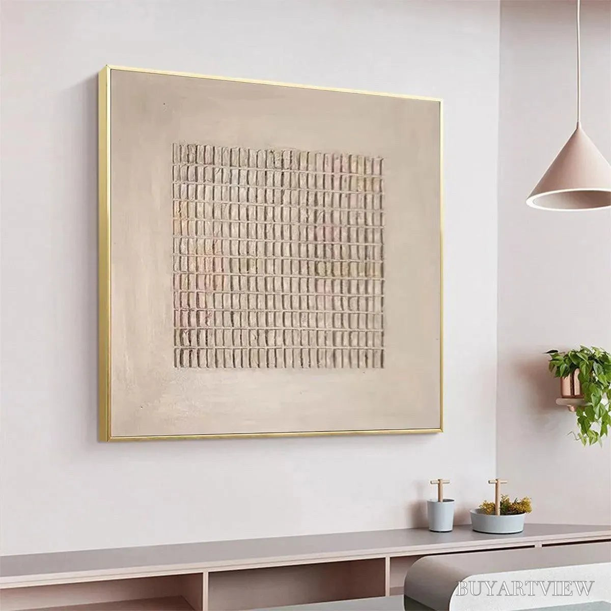 BUYARTVIEW Beige Grid – Minimalist Textured Painting in Beige - image 5