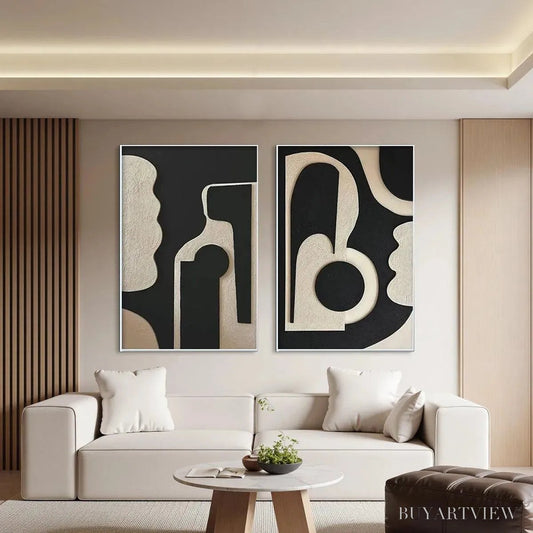 BUYARTVIEW Ink Blot Duo – Abstract Painting, Set of 2, Minimalist Decor, Black and White - image 2