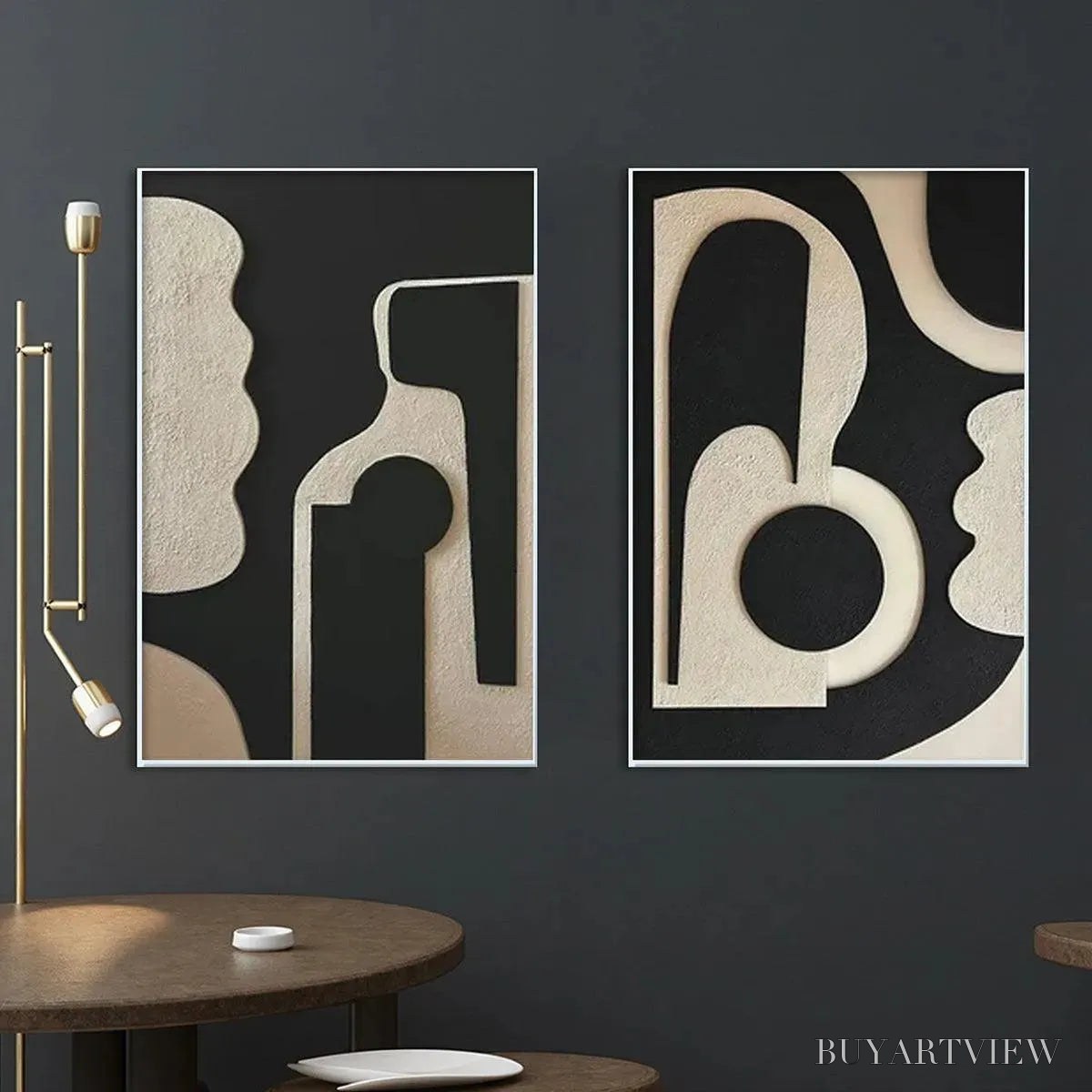 BUYARTVIEW Ink Blot Duo – Abstract Painting, Set of 2, Minimalist Decor, Black and White - image 5