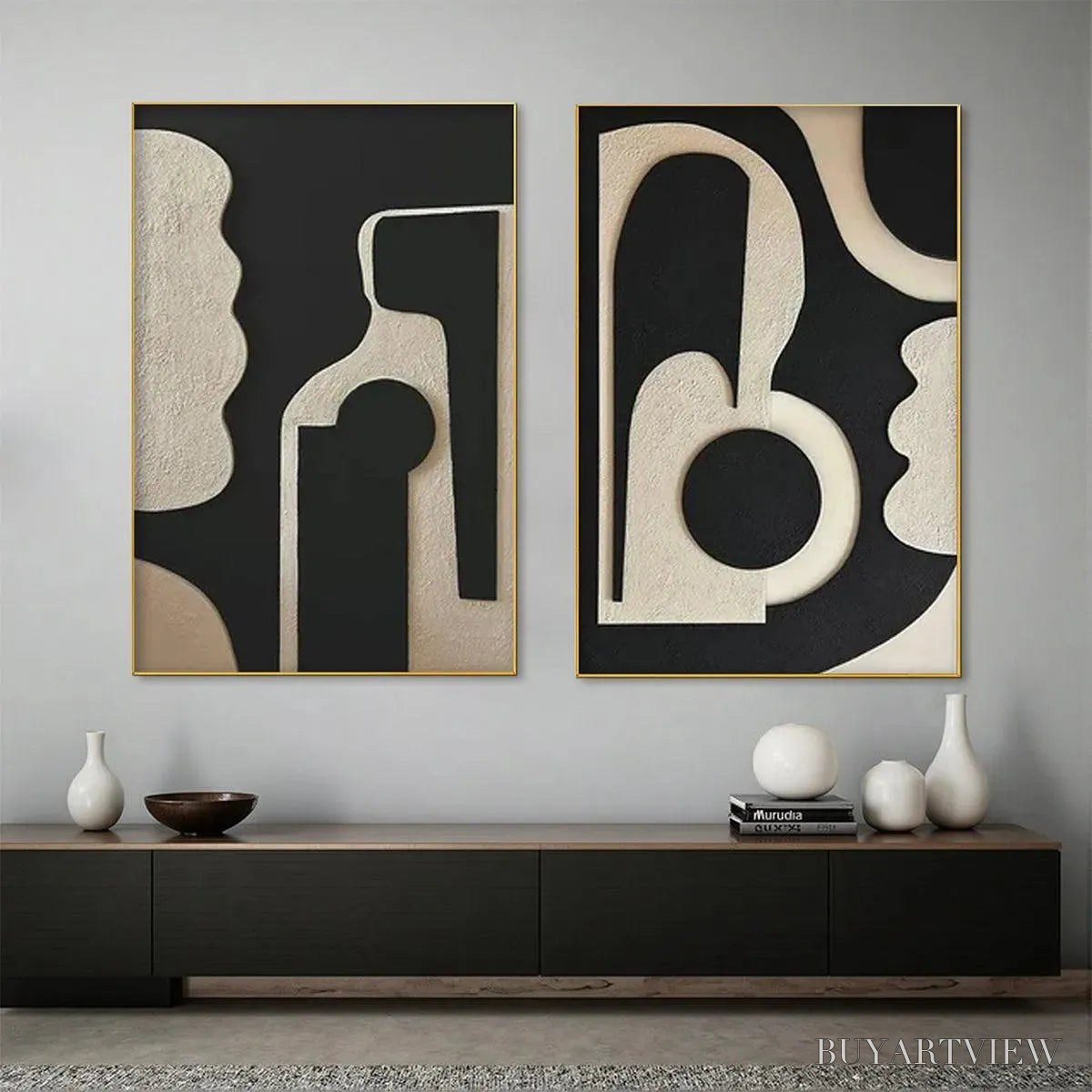 BUYARTVIEW Ink Blot Duo – Abstract Painting, Set of 2, Minimalist Decor, Black and White - image 6