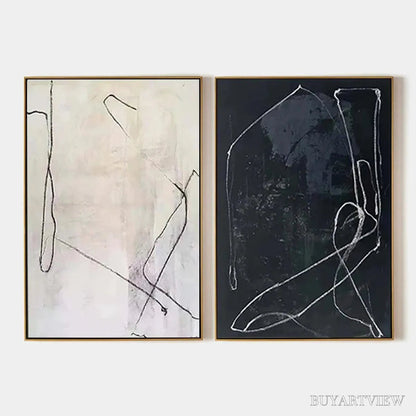 BUYARTVIEW Minimalist Abstract Duo – Set of 2 Abstract Paintings in Black and White - image 1