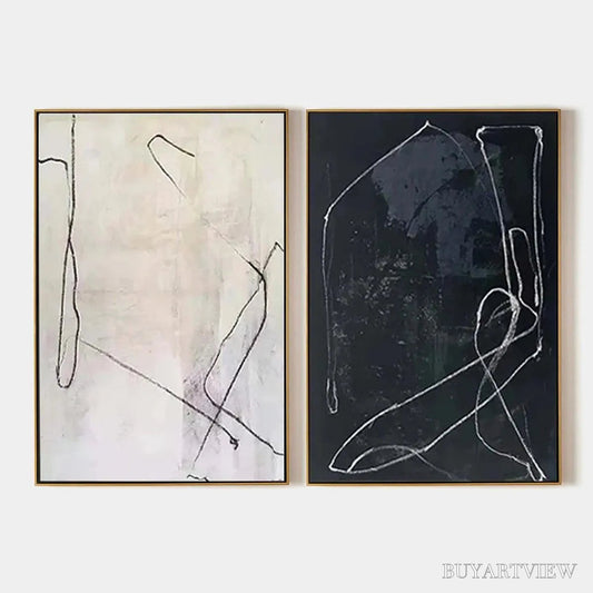 BUYARTVIEW Minimalist Abstract Duo – Set of 2 Abstract Paintings in Black and White - image 1