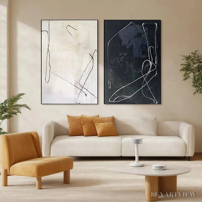 BUYARTVIEW Minimalist Abstract Duo – Set of 2 Abstract Paintings in Black and White - image 2