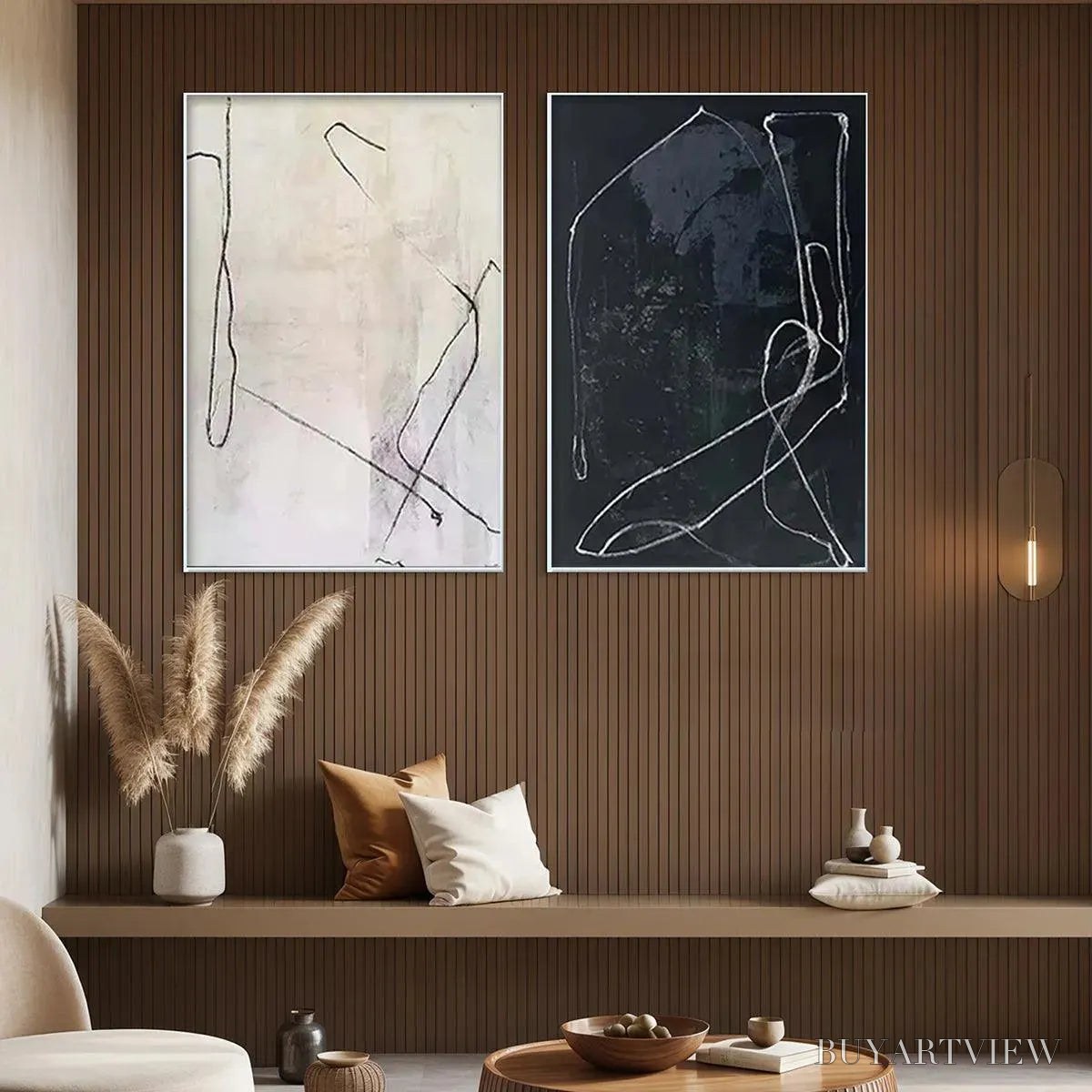 BUYARTVIEW Minimalist Abstract Duo – Set of 2 Abstract Paintings in Black and White - image 4