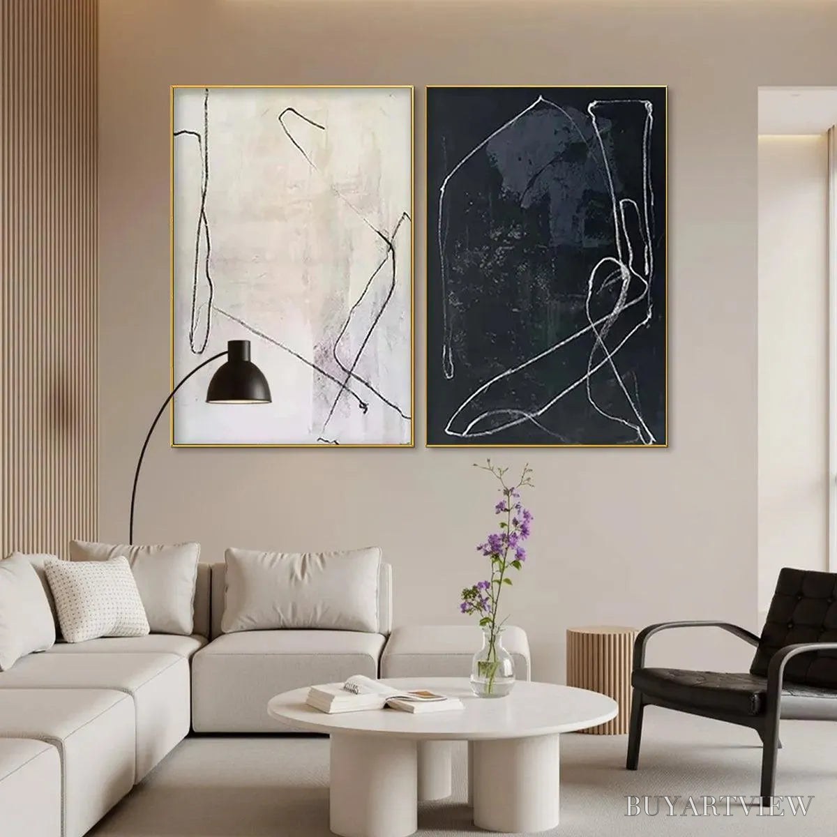 BUYARTVIEW Minimalist Abstract Duo – Set of 2 Abstract Paintings in Black and White - image 5