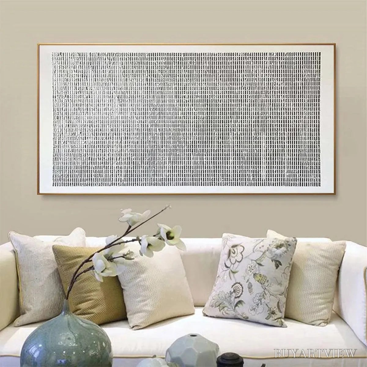 BUYARTVIEW Woven Texture – Minimalist Textured Painting in Grey and White - image 3