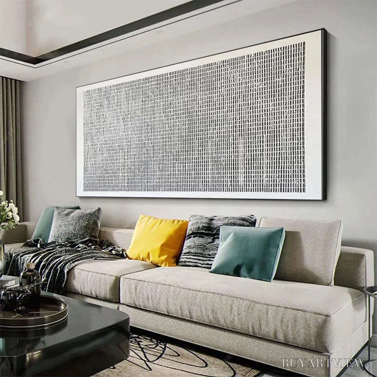 BUYARTVIEW Woven Texture – Minimalist Textured Painting in Grey and White - image 4