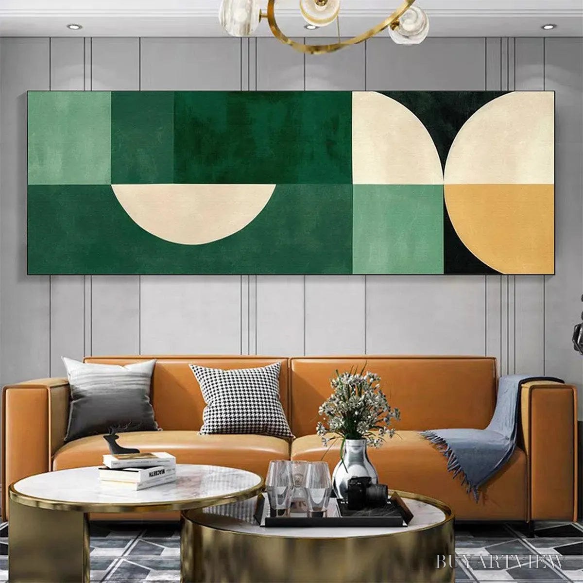 BUYARTVIEW Green Geometric Panoramic – Abstract Painting, Panoramic , Minimalist Decor - image 3
