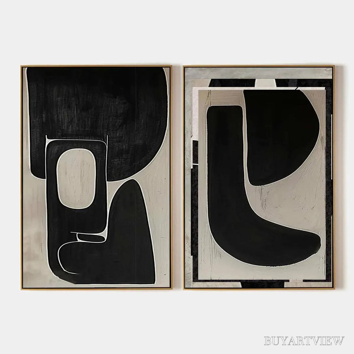 BUYARTVIEW Black & Beige Abstract Diptych Ii – Abstract Painting Set of 2, Vertical - image 1