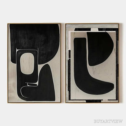 BUYARTVIEW Black & Beige Abstract Diptych Ii – Abstract Painting Set of 2, Vertical - image 1