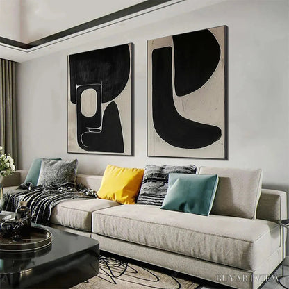 BUYARTVIEW Black & Beige Abstract Diptych Ii – Abstract Painting Set of 2, Vertical - image 4