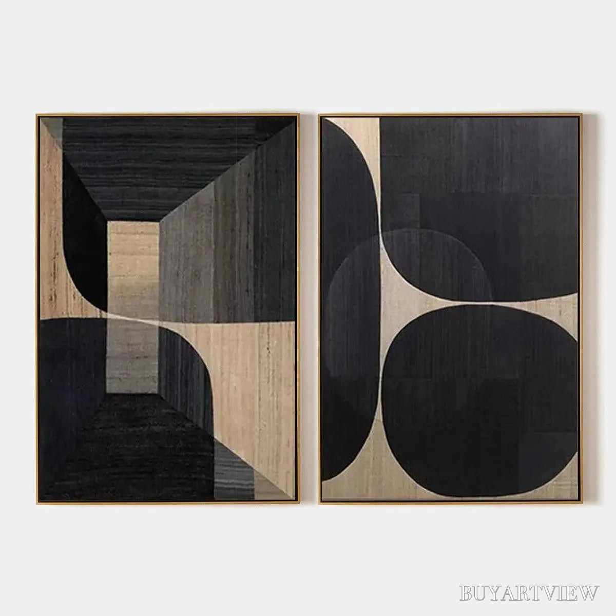 BUYARTVIEW Minimalist Geometric Diptych – Abstract Geometric Painting Set of 2, Square - image 1