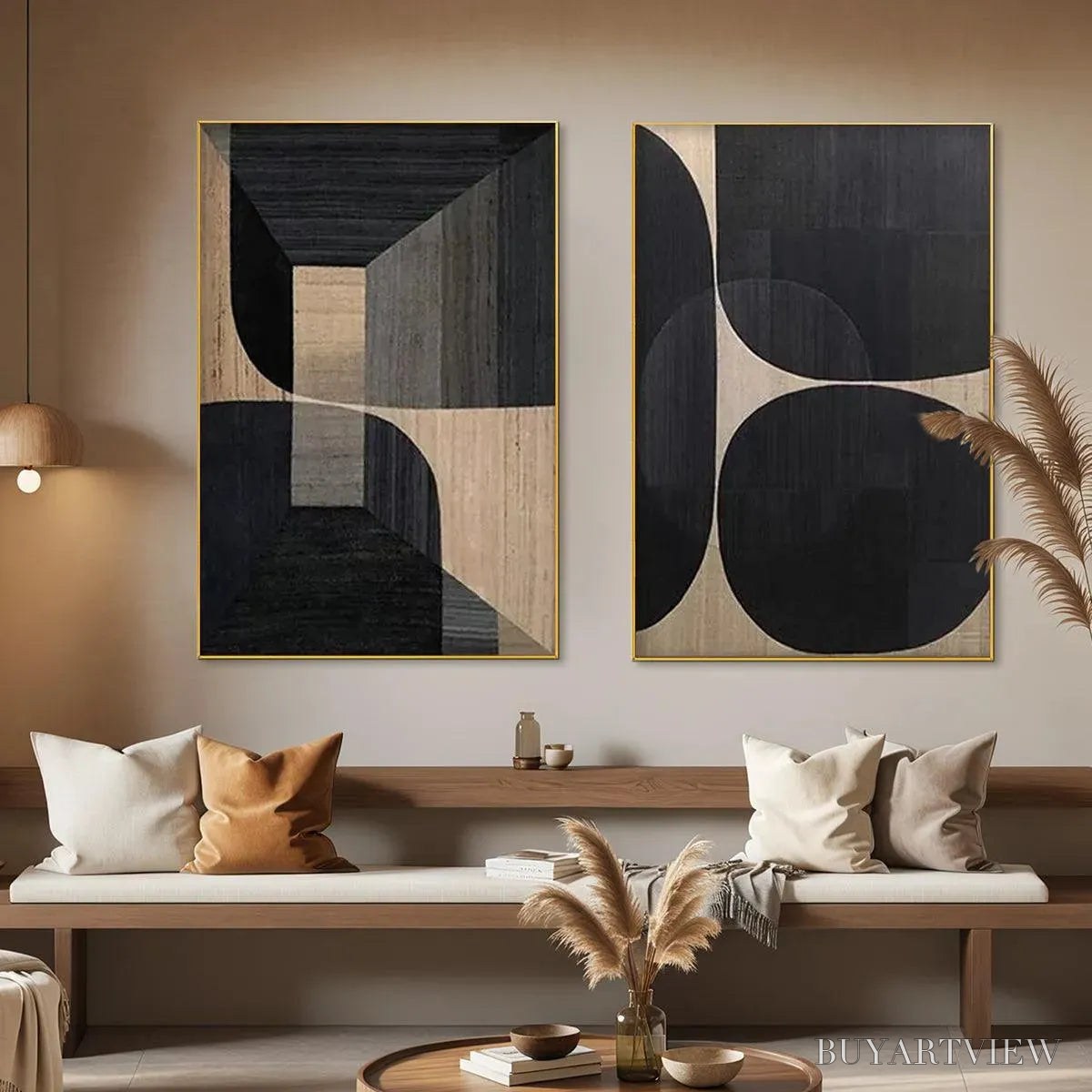 BUYARTVIEW Minimalist Geometric Diptych – Abstract Geometric Painting Set of 2, Square - image 5