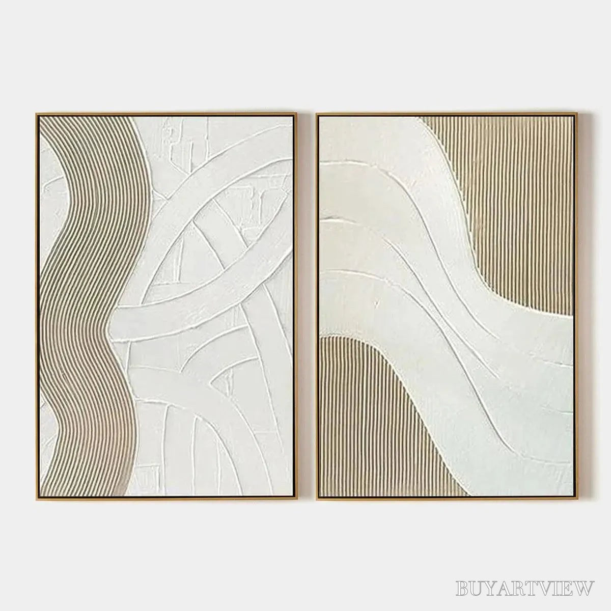 BUYARTVIEW Textured White Lines Diptych – Minimalist Textured Painting Set of 2, Square - image 1