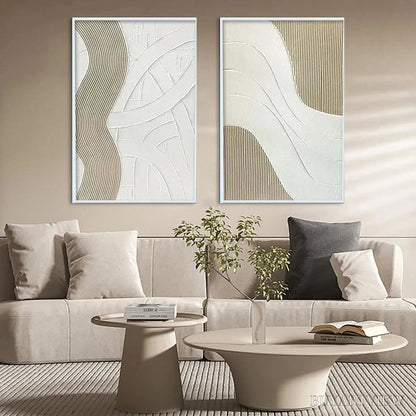 BUYARTVIEW Textured White Lines Diptych – Minimalist Textured Painting Set of 2, Square - image 2
