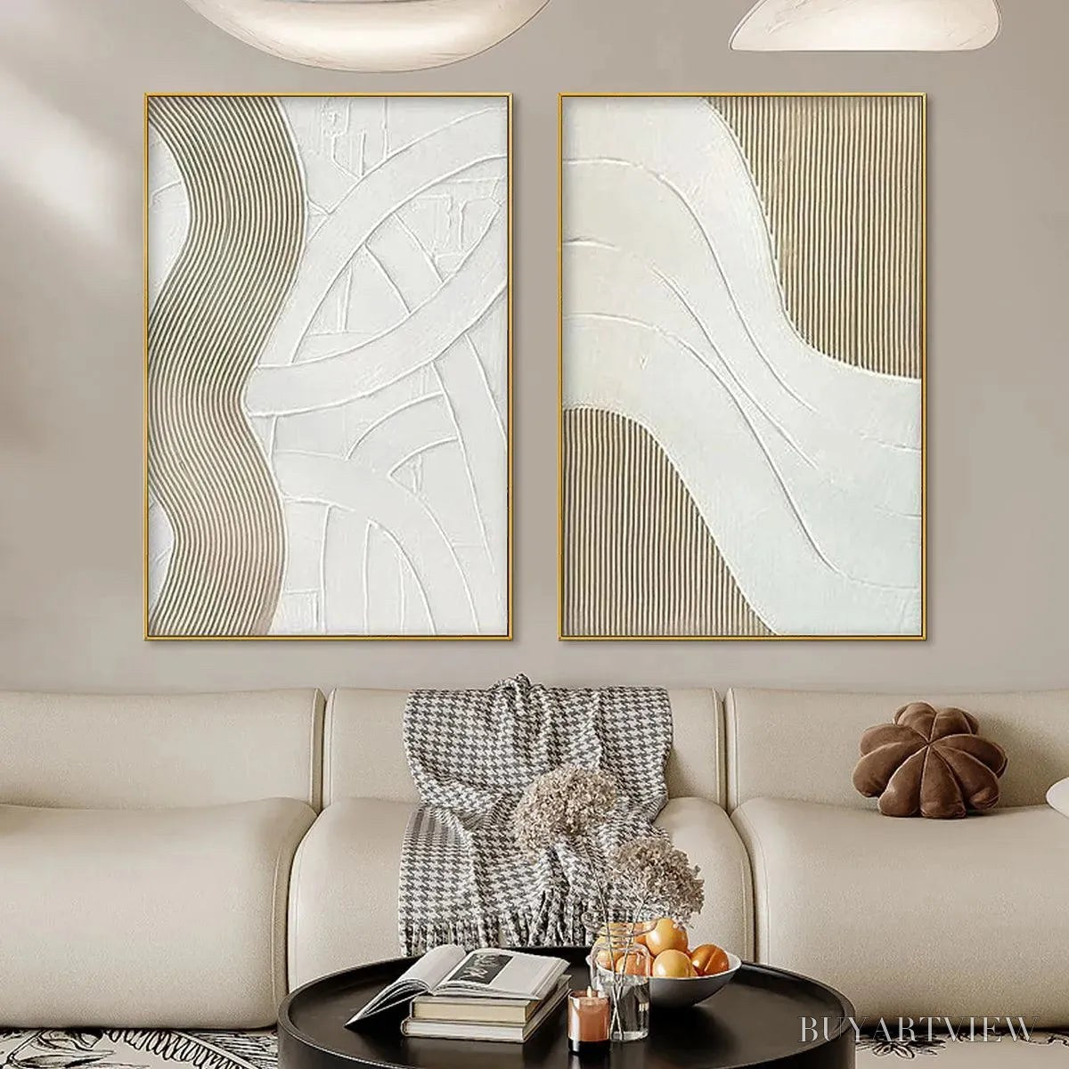 BUYARTVIEW Textured White Lines Diptych – Minimalist Textured Painting Set of 2, Square - image 4