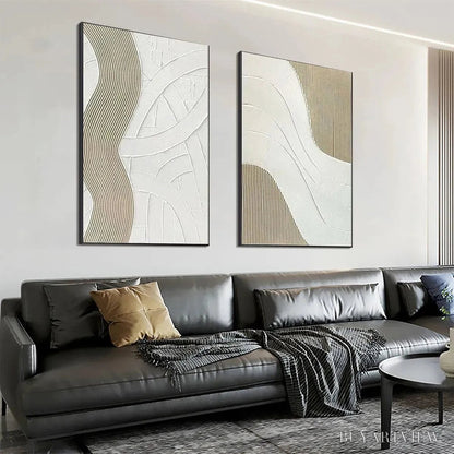 BUYARTVIEW Textured White Lines Diptych – Minimalist Textured Painting Set of 2, Square - image 5