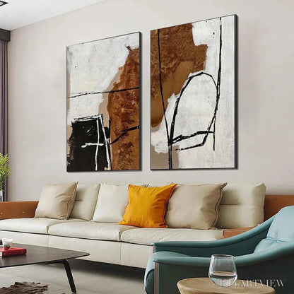 BUYARTVIEW Brown & White Abstract Diptych – Abstract Painting Set of 2, Vertical - image 4