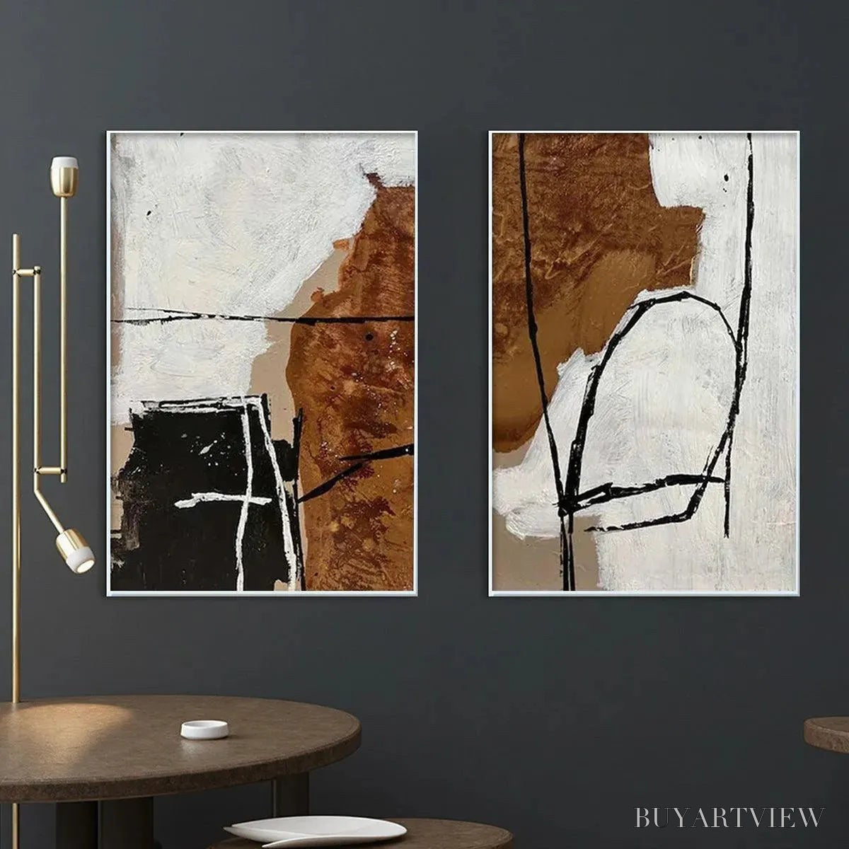 BUYARTVIEW Brown & White Abstract Diptych – Abstract Painting Set of 2, Vertical - image 5